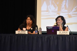 Dr. Dawn Mabalon of San Francisco State and Dr. Robyn Rodriguez of UC Davis on a panel about the historical legacies to the grape strike.