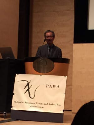President of the Philippine American Writers and Artists (PAWA) Edwin Lozada giving the welcome.