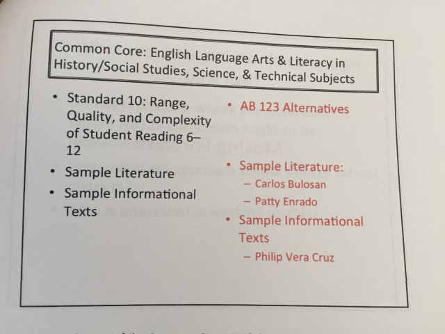 Honored to be listed along with Bulosan and Vera Cruz as sample literature to be used for incorporating Filipino American contributions to the farm labor movement  in the California school curriculum. Thanks to Professor Robyn Magalit Rodriguez.