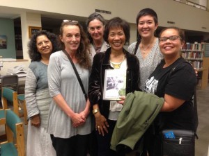 After-reading group shot, from left to right, head librarian Lily Castillo-Speed, friend Lori Merish-Rose, friend Paula Lawrence, me, Asian American Studies librarian Sine Hwang Jensen, and friend Kara De La Paz.