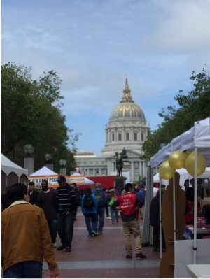 You can see City Hall from one end of the street fair.