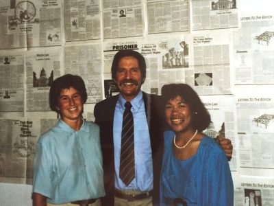 Fundraising efforts with my JVC colleague and our Jesuit priest director, Spring 1988.